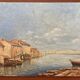 Small old painting - Fishing port by the pond