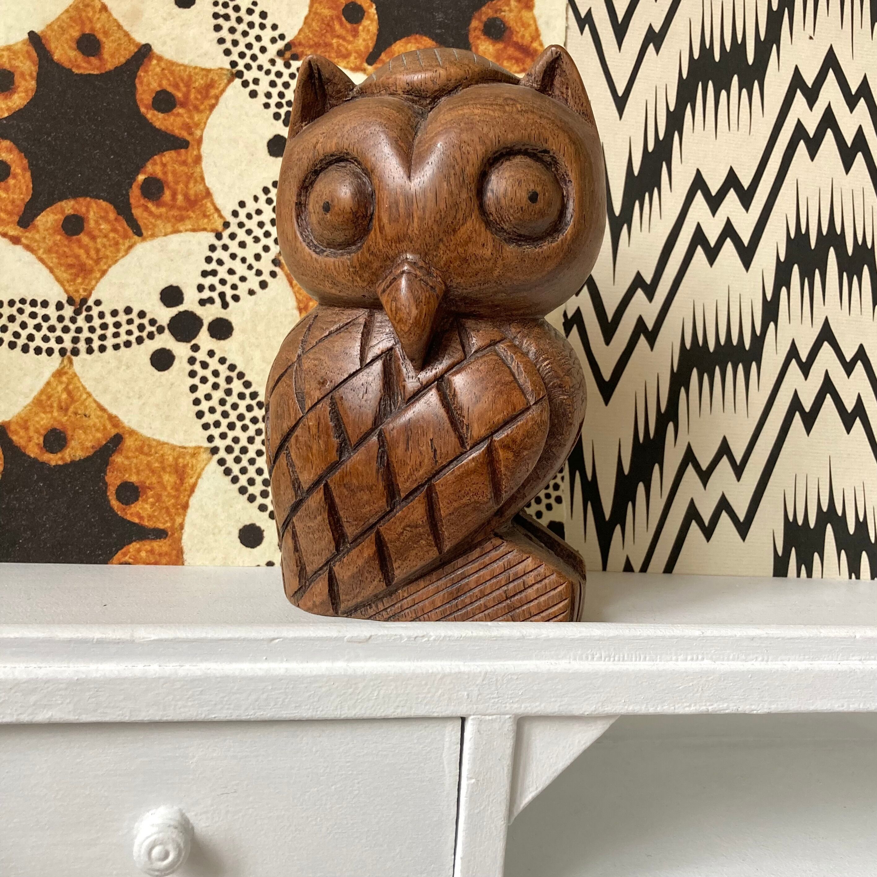 Owl in carved wood