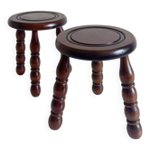 Paire de tabourets tripodes en bois attribués à Charles Dudouyt, 1950