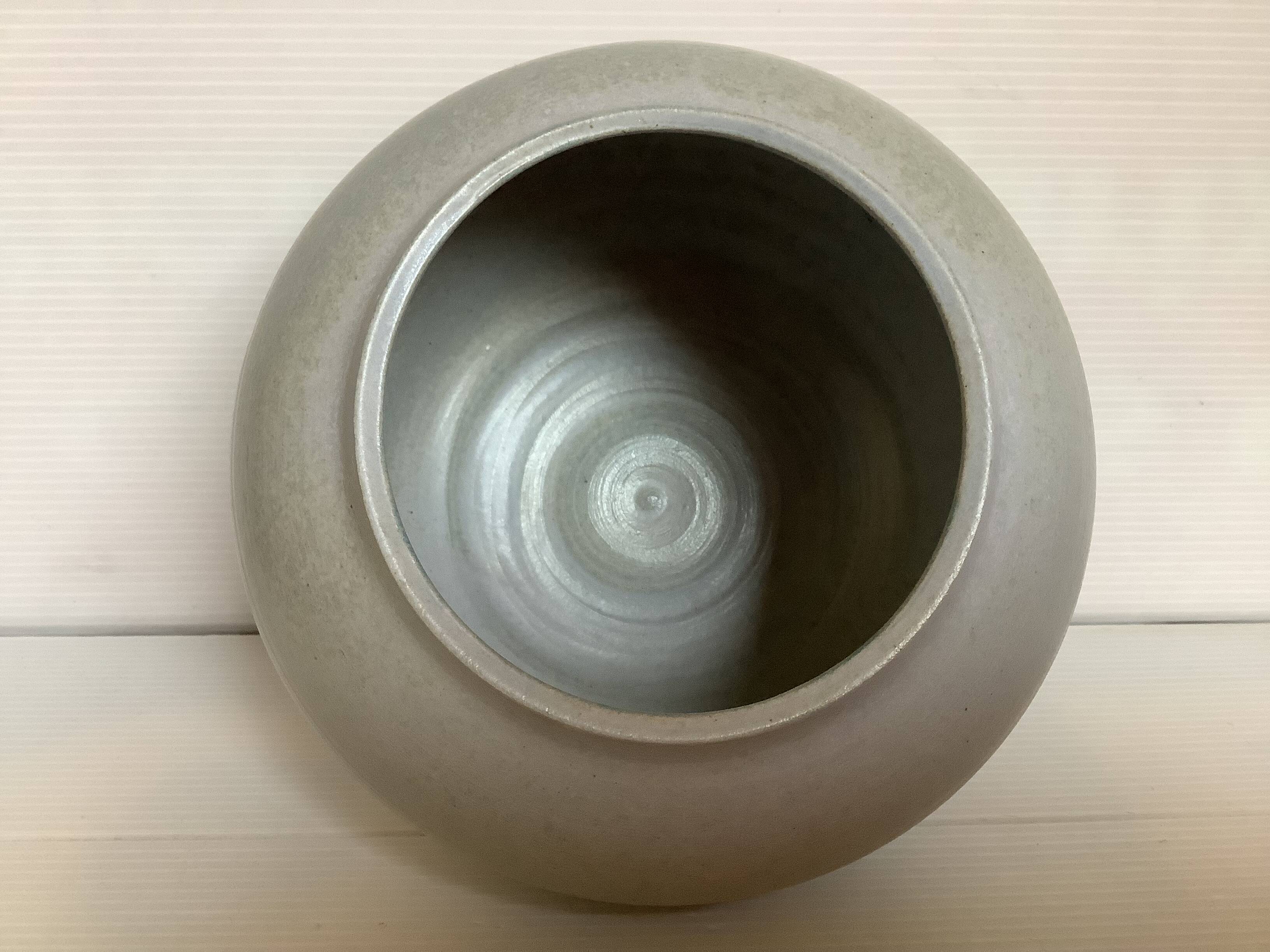 Grey blue ceramic round vase