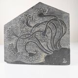 Slate Bas-Relief with Floral Motifs, Signed, 1970s