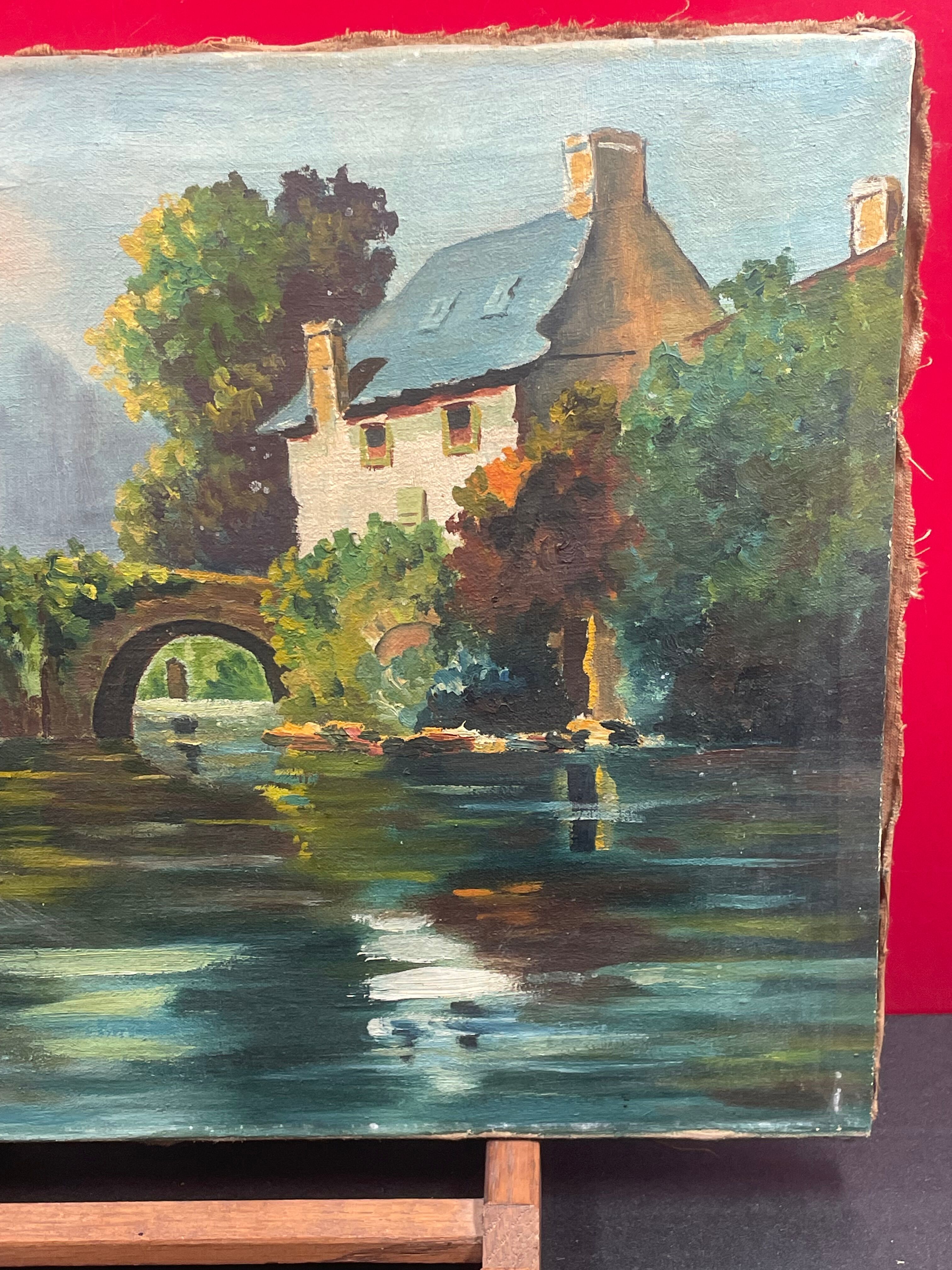 Oil on canvas, Mill on river Brittany - signed M Bonnardet 1947