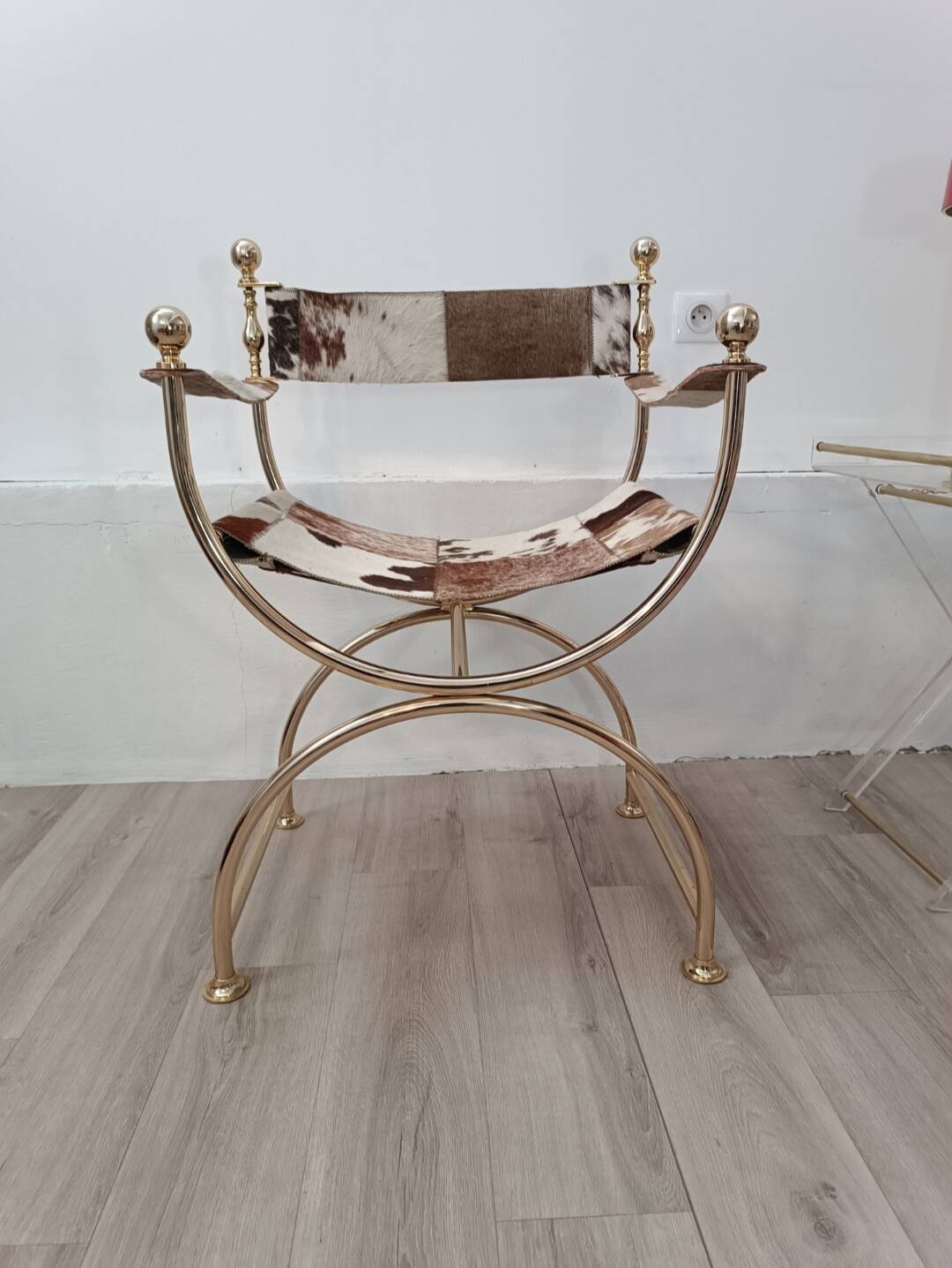 Leather and brass side chair by Simon Disegno Italy 1970s