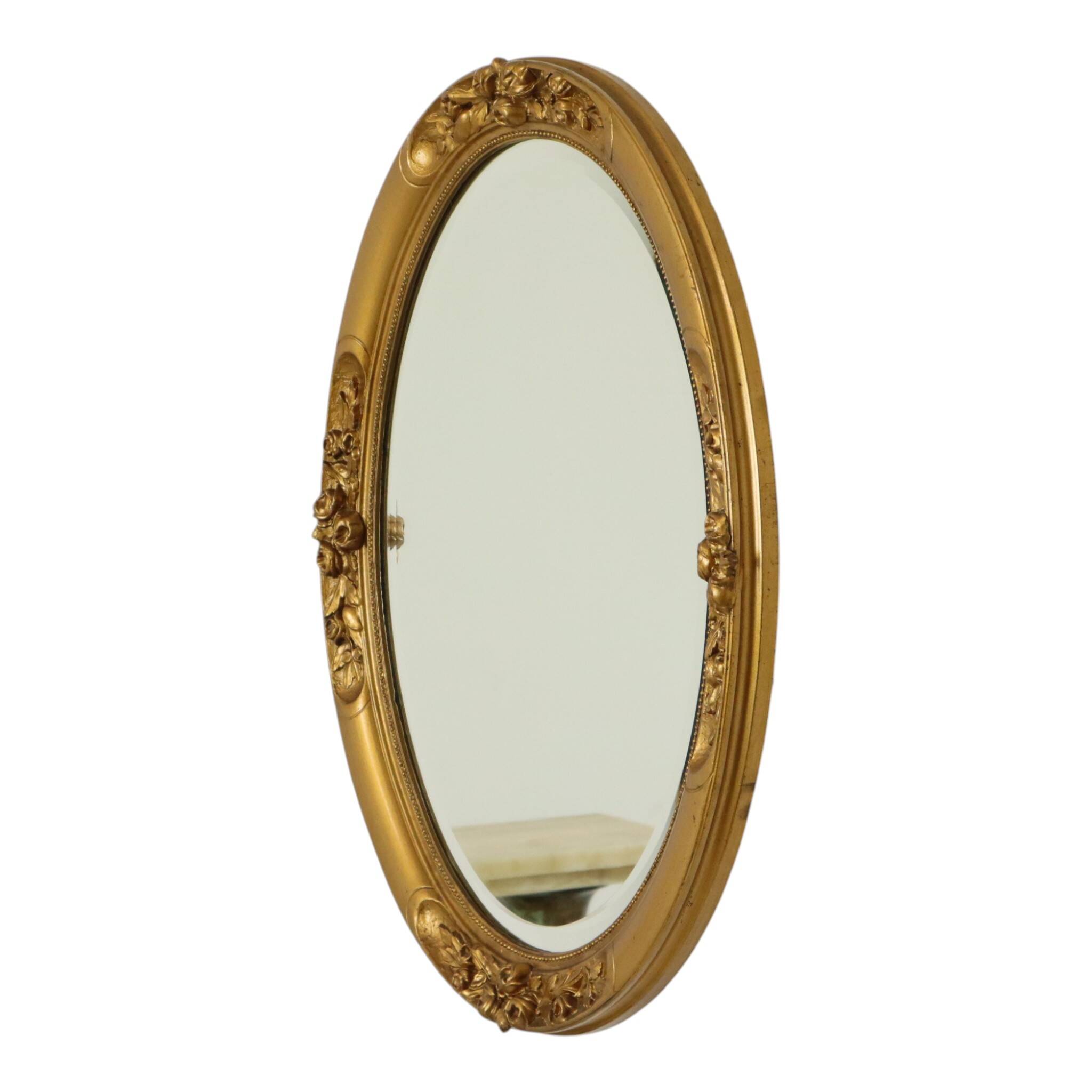 French Oval Bevelled Mirror with Rose Gold Finish 58cm