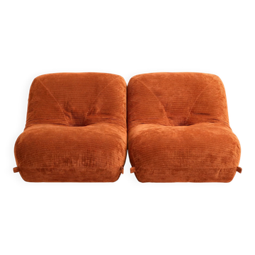 Pair of patate armchairs by airborne, 1970s - rust orange corduroy