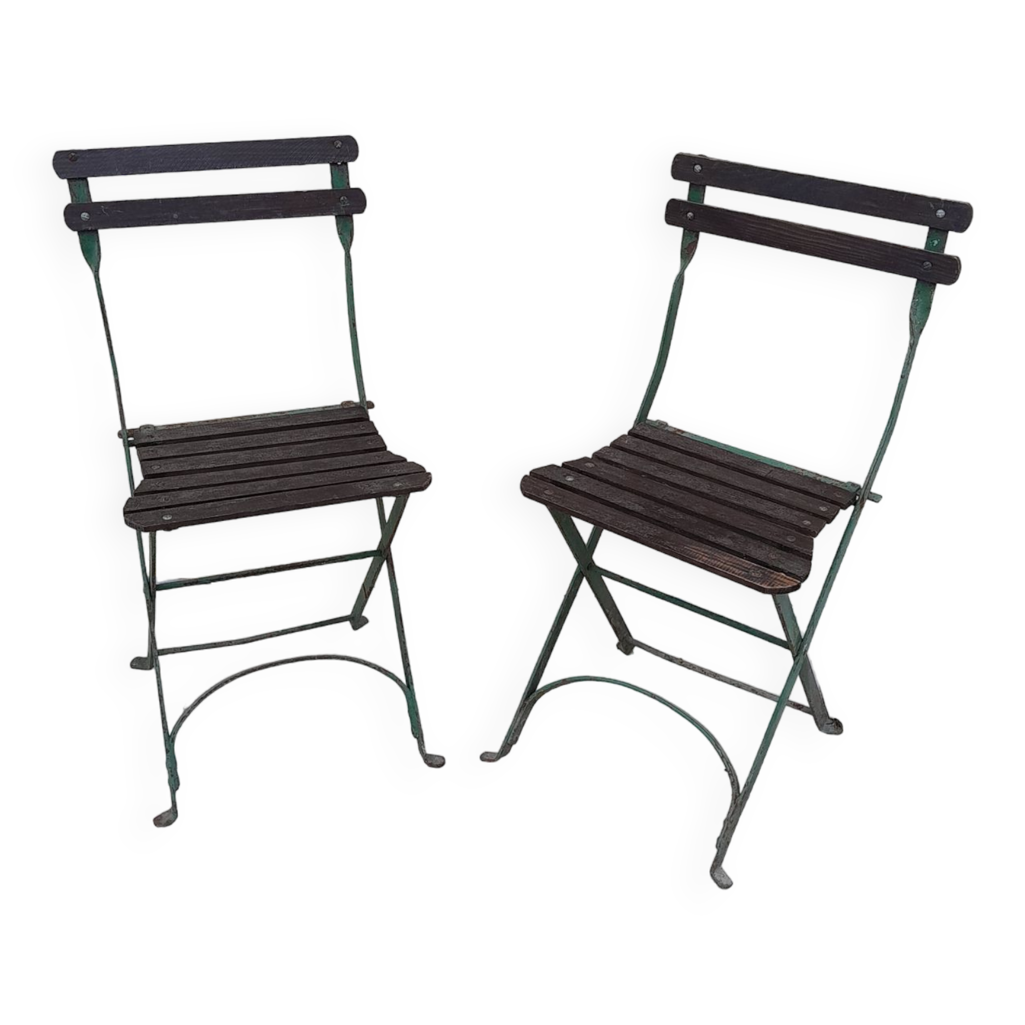 Pair folding garden chairs bistrot 1900 old