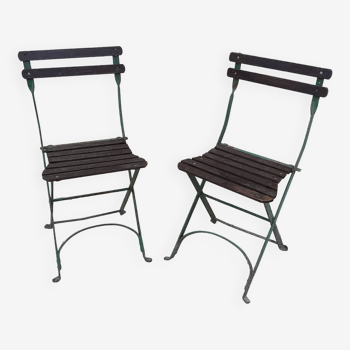 Pair folding garden chairs bistrot 1900 old