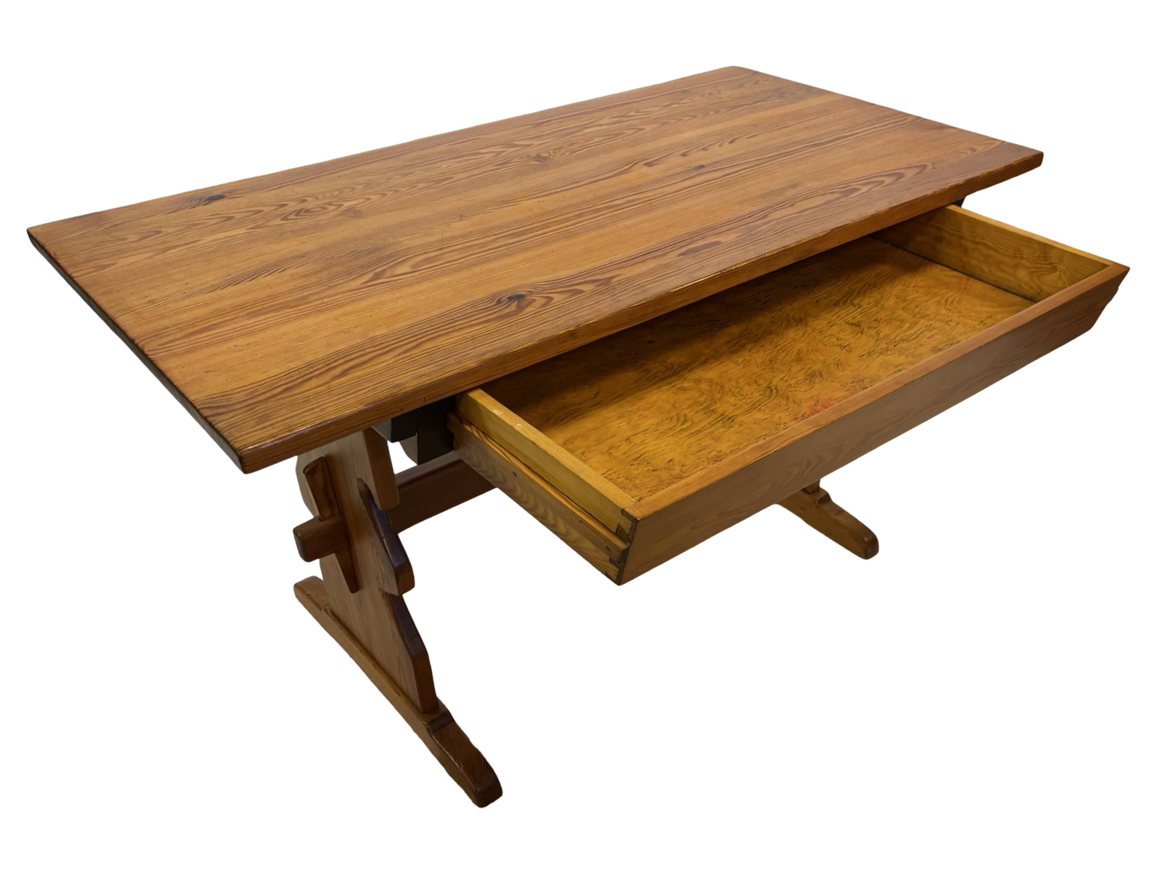 Vintage Pinewood Dining Table Desk with Drawer 60s Design