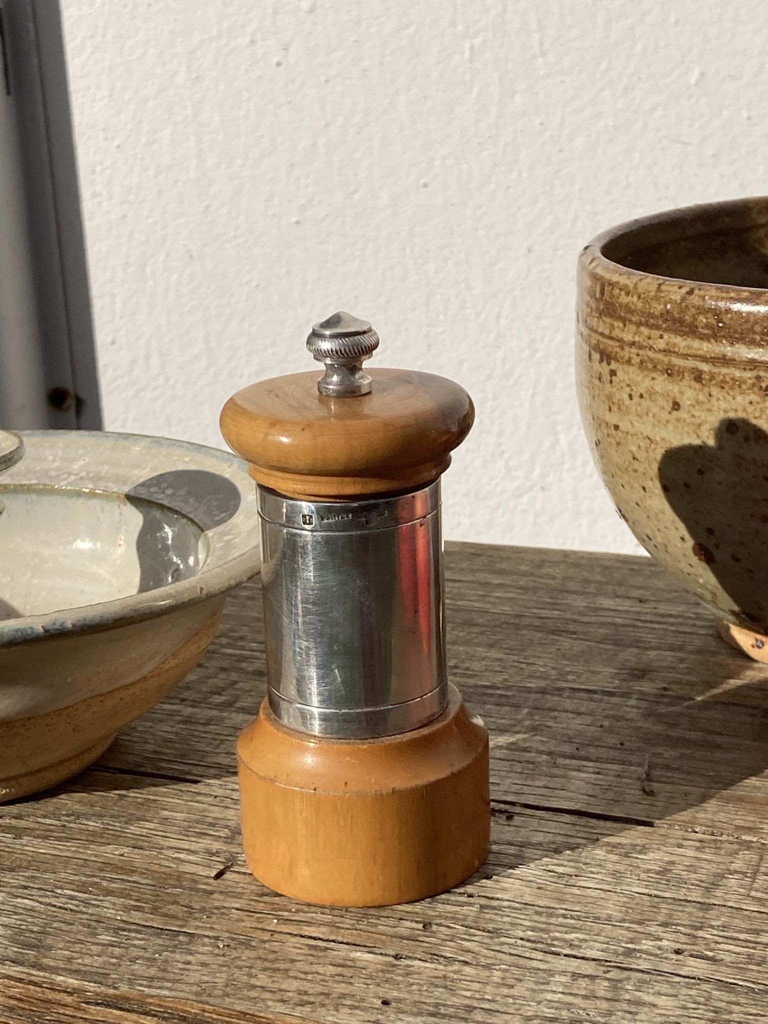 Peugeot pepper tree for Christofle in silver metal and vintage wood