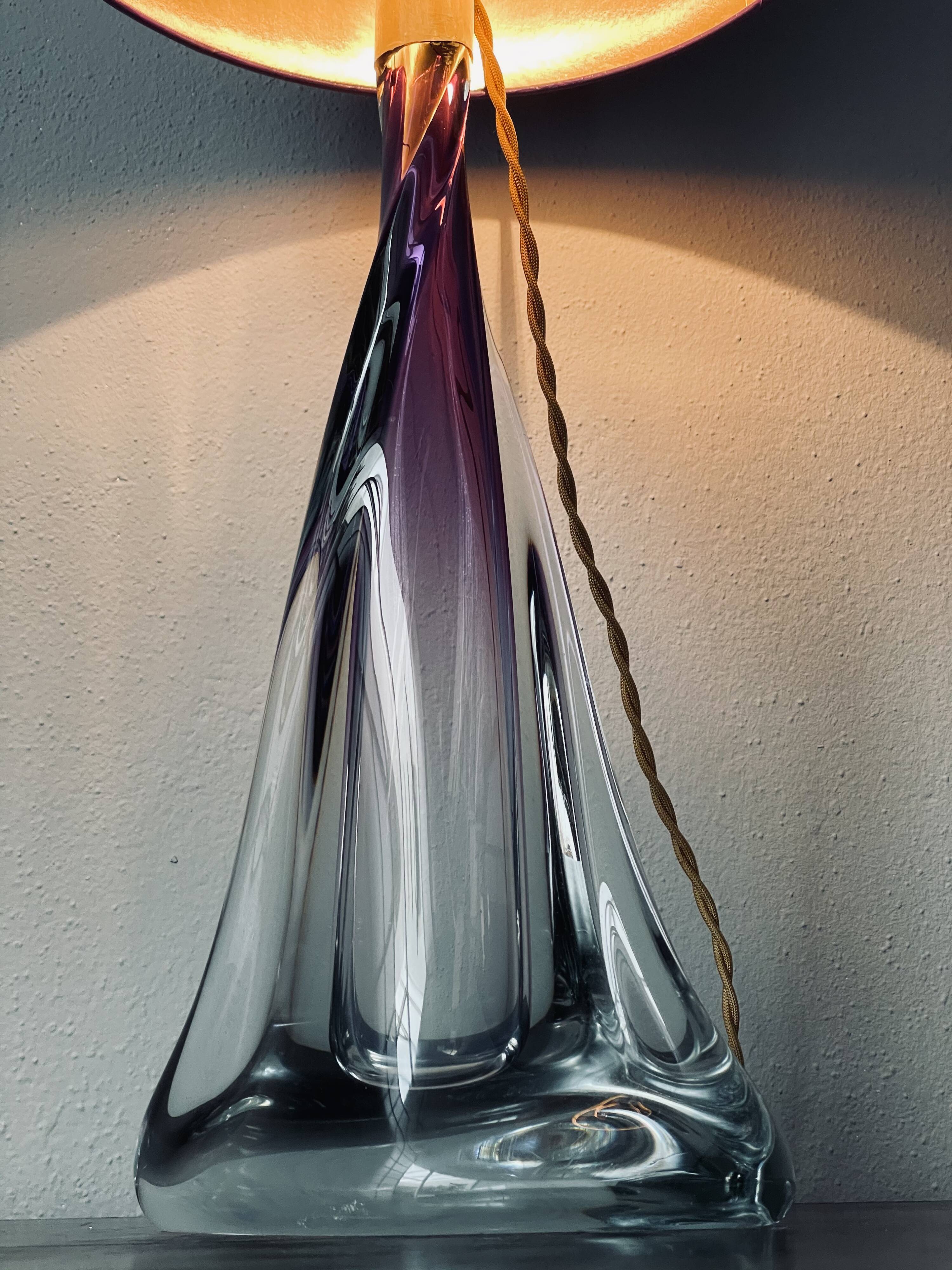 Large Purple Crystal Table Lamp, Signed by Vannes Le Chatel, France