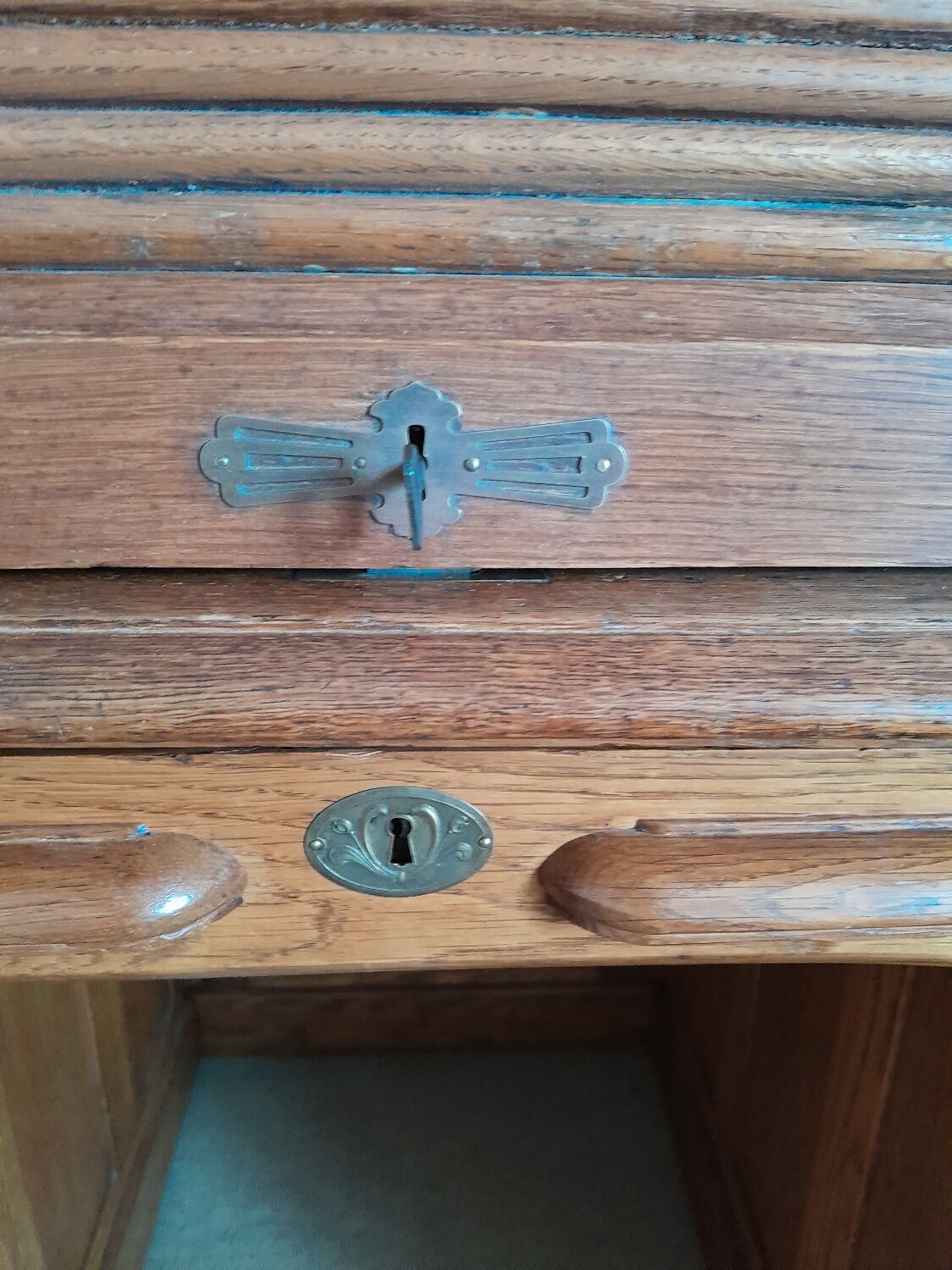 American solid oak desk with antique patina