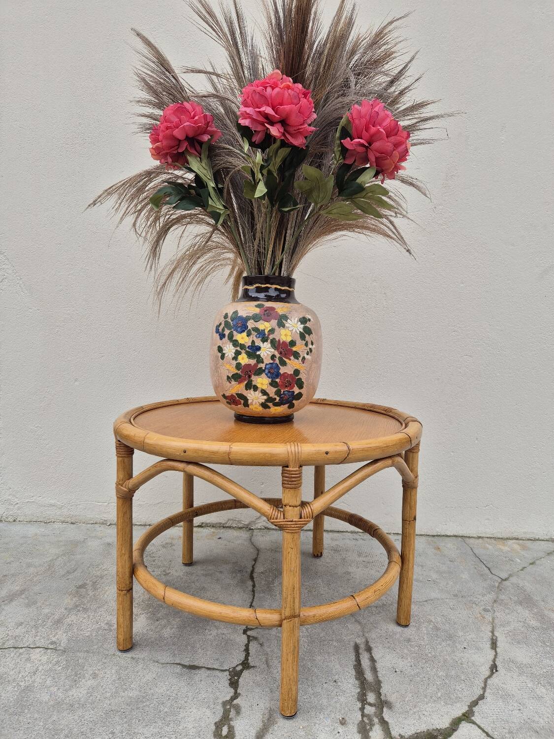 Vintage 1960s rattan coffee table