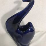 Vase forme cygne céramique émaillée bleu décoration vintage