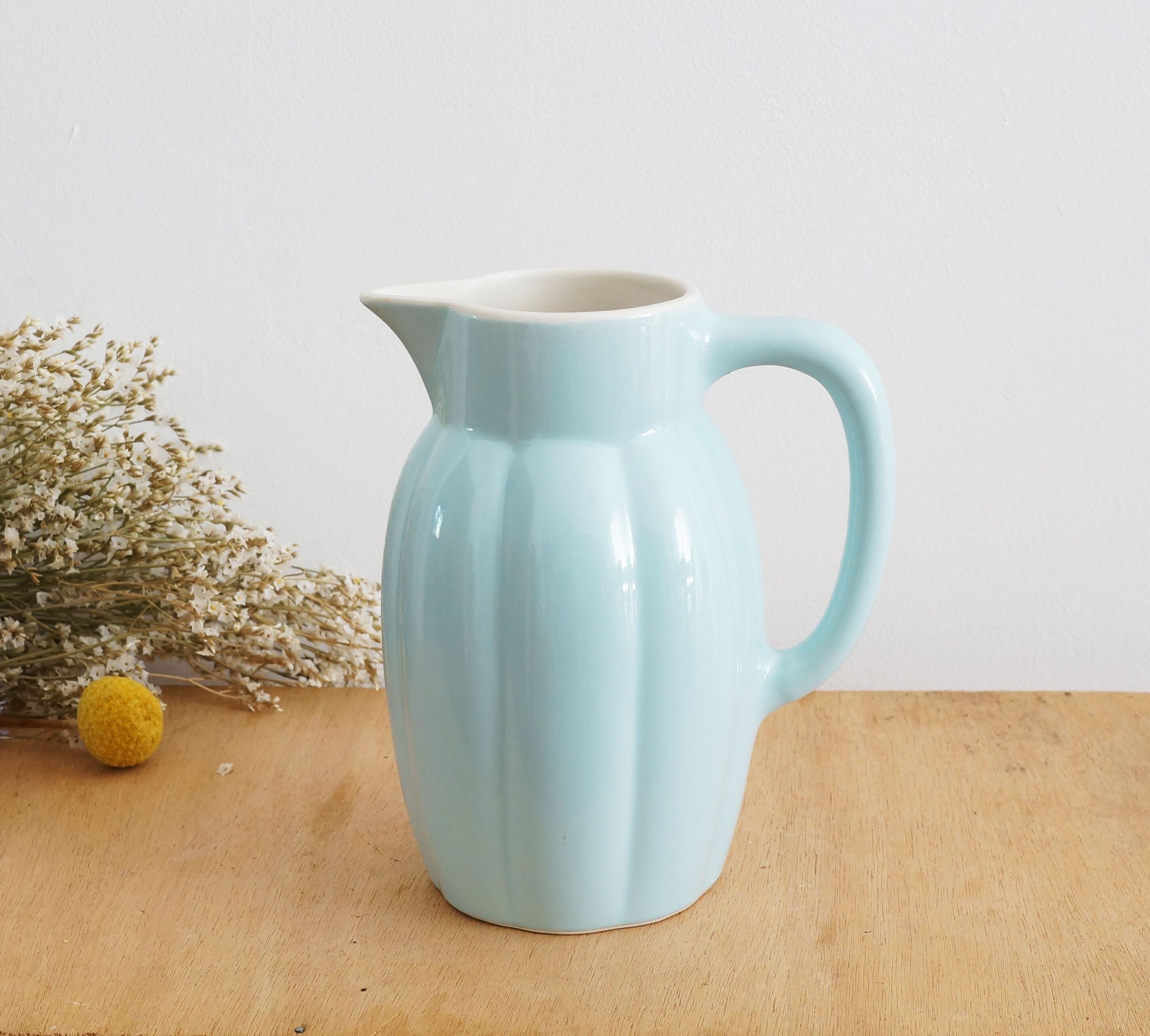 Sky blue earthenware pitcher, 1950s