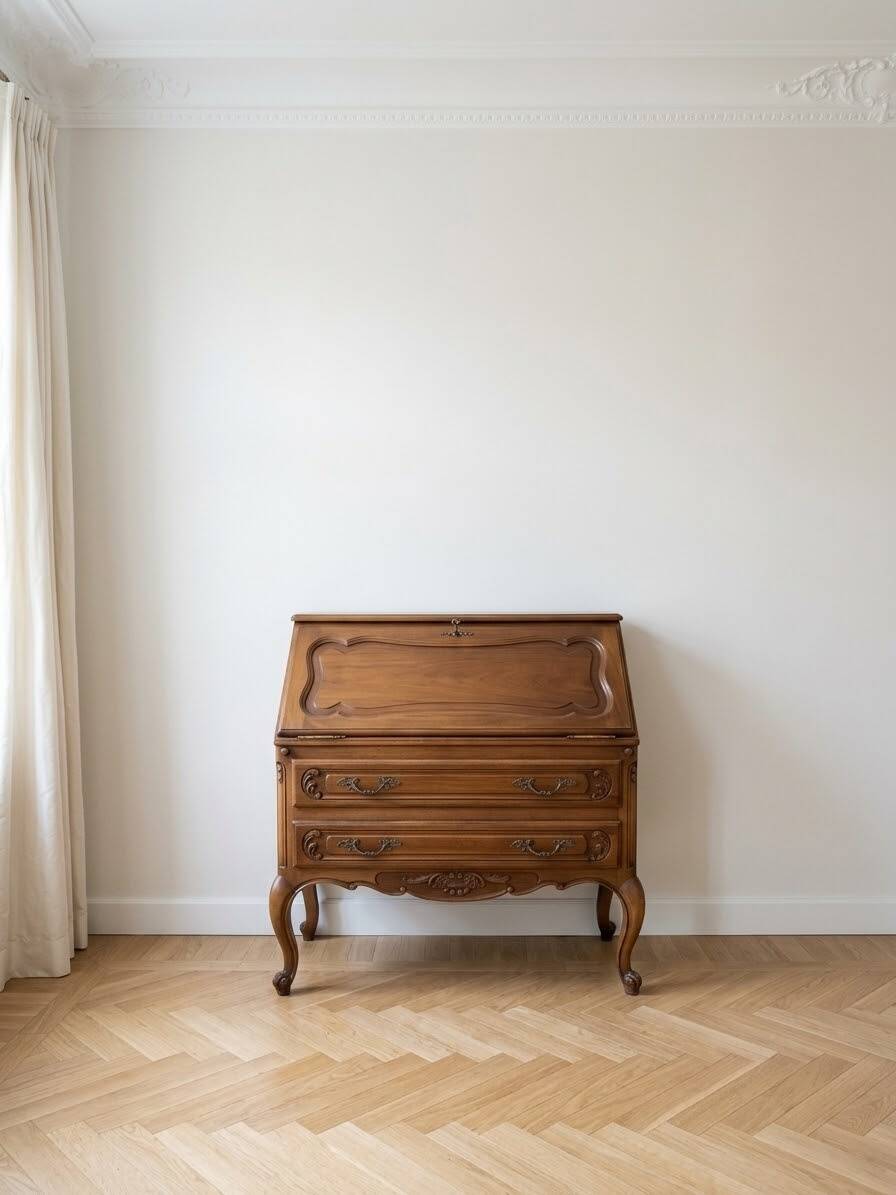 Louis XV style drop-leaf secretary.