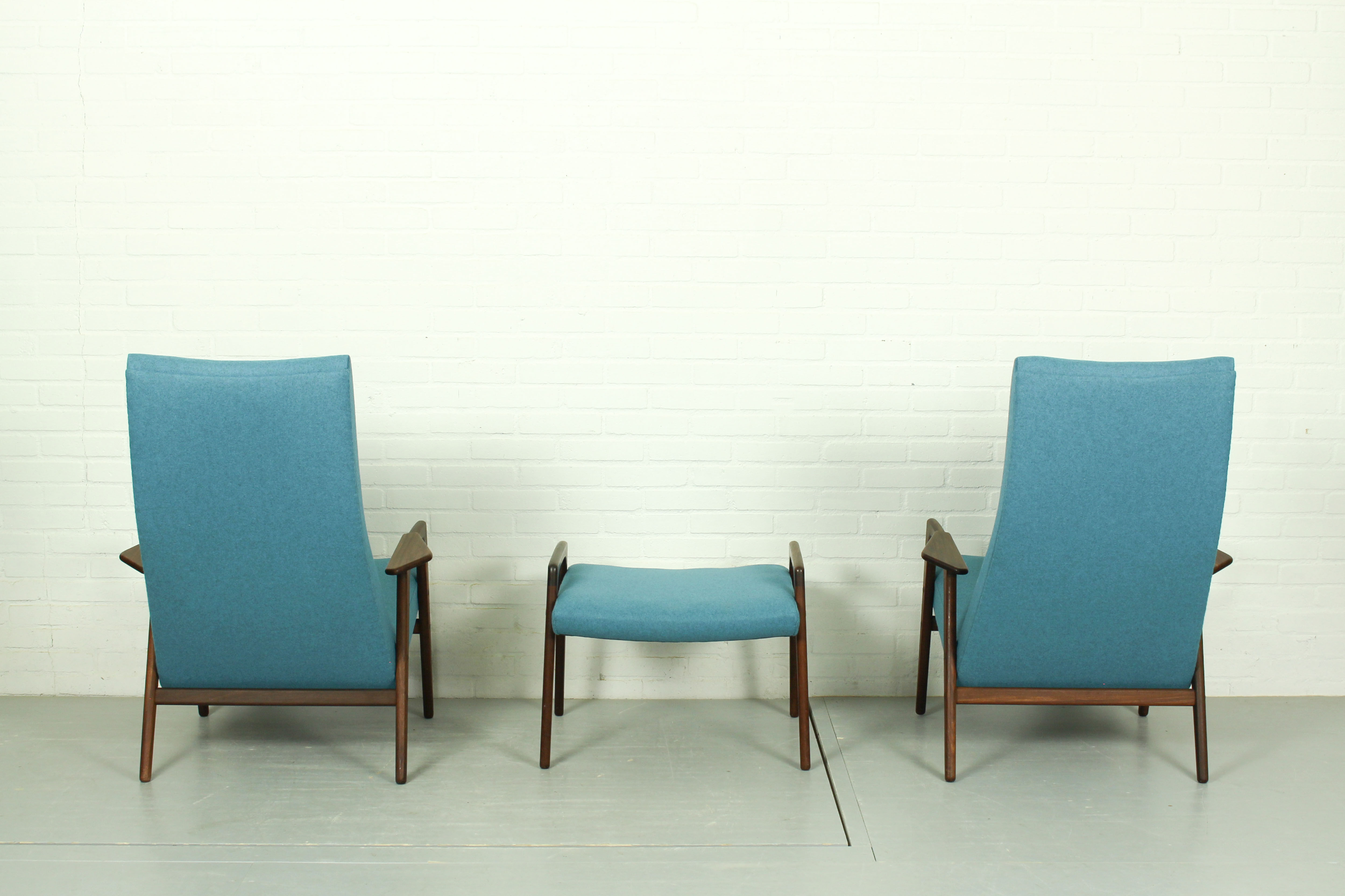 Set of 2 Danish Lounge Chairs with matching Ottoman by Yngve Ekström for Pastoe, 1960s