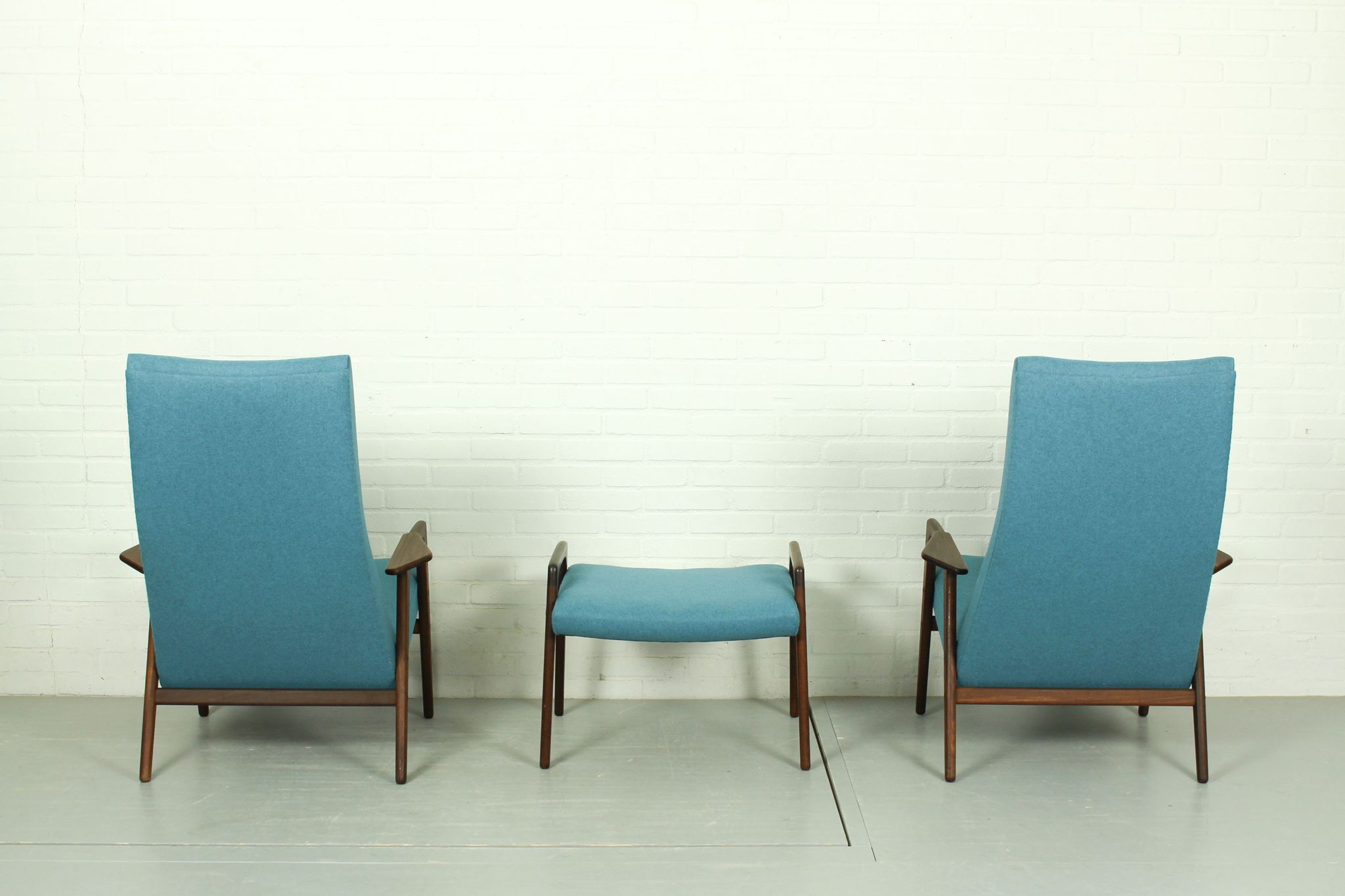 Set of 2 Danish Lounge Chairs with matching Ottoman by Yngve Ekström for Pastoe, 1960s