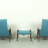Ensemble de 2 fauteuils avec pouf assorti par Yngve Ekström pour Pastoe, années 1960