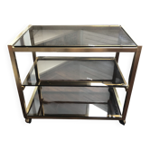 Chariot bar desserte vintage en laiton plateaux verre fumé