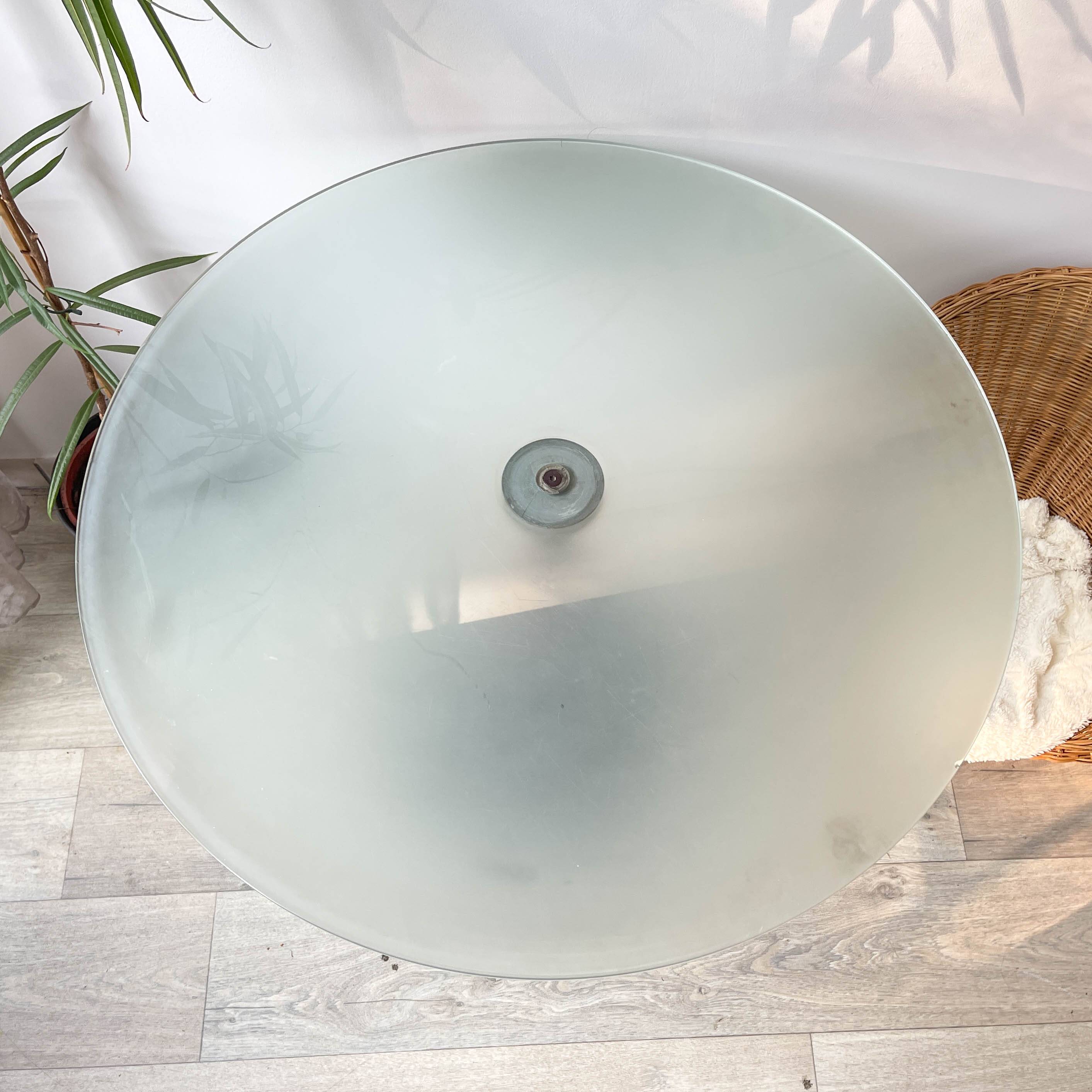 Vintage round mushroom table in wood and glass, 1970s