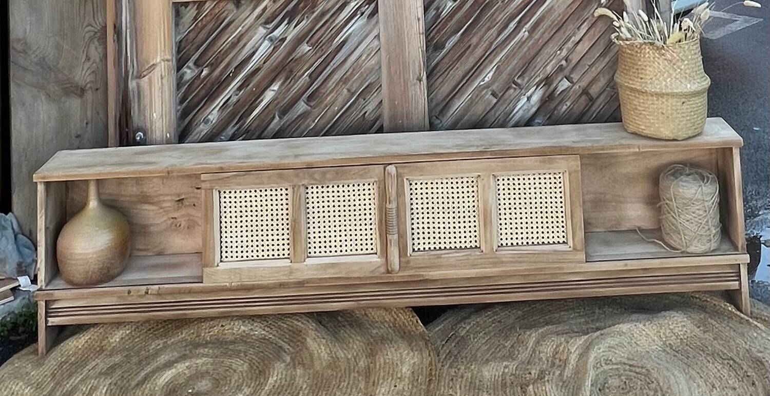 TV stand/sideboard in raw solid oak and caning