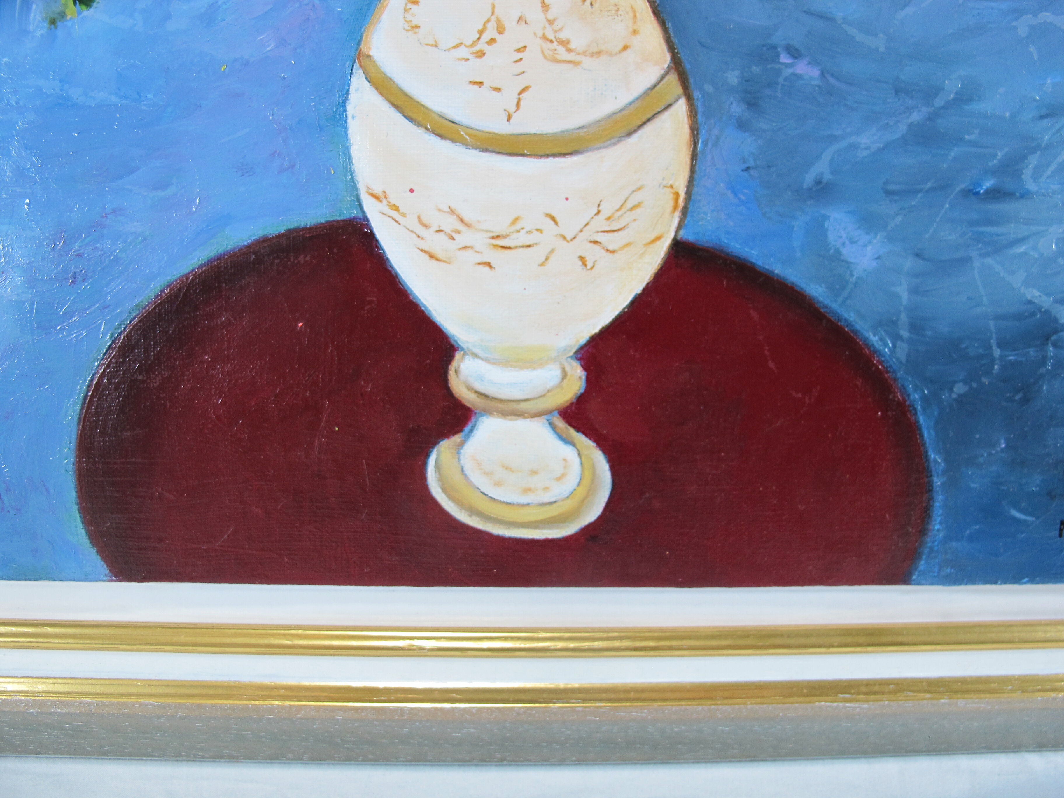 Oil painting on wood panel still life vase bouquet of flowers signed