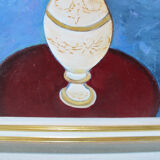 Oil painting on wood panel still life vase bouquet of flowers signed