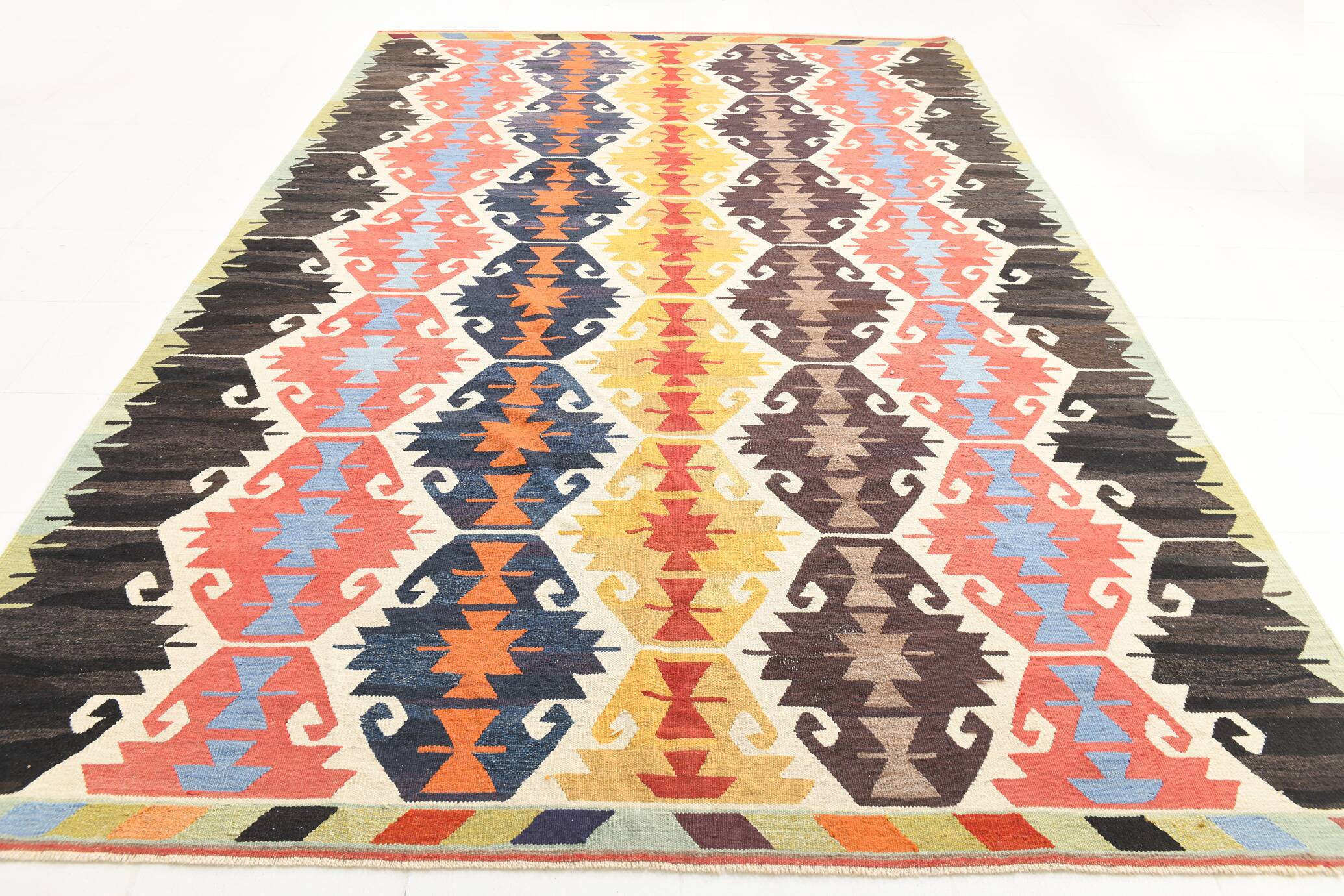 8x12 Kilim Red & Navy Blue Persian Kilim Rug, 255x376Cm