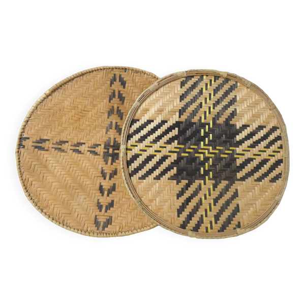 Plateaux de vannage ethniques en rotin et bambou