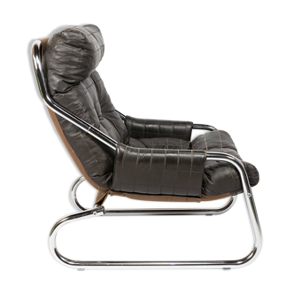 Vintage relax chair in leather and chrome
