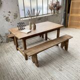 Oak farmhouse table and its two benches