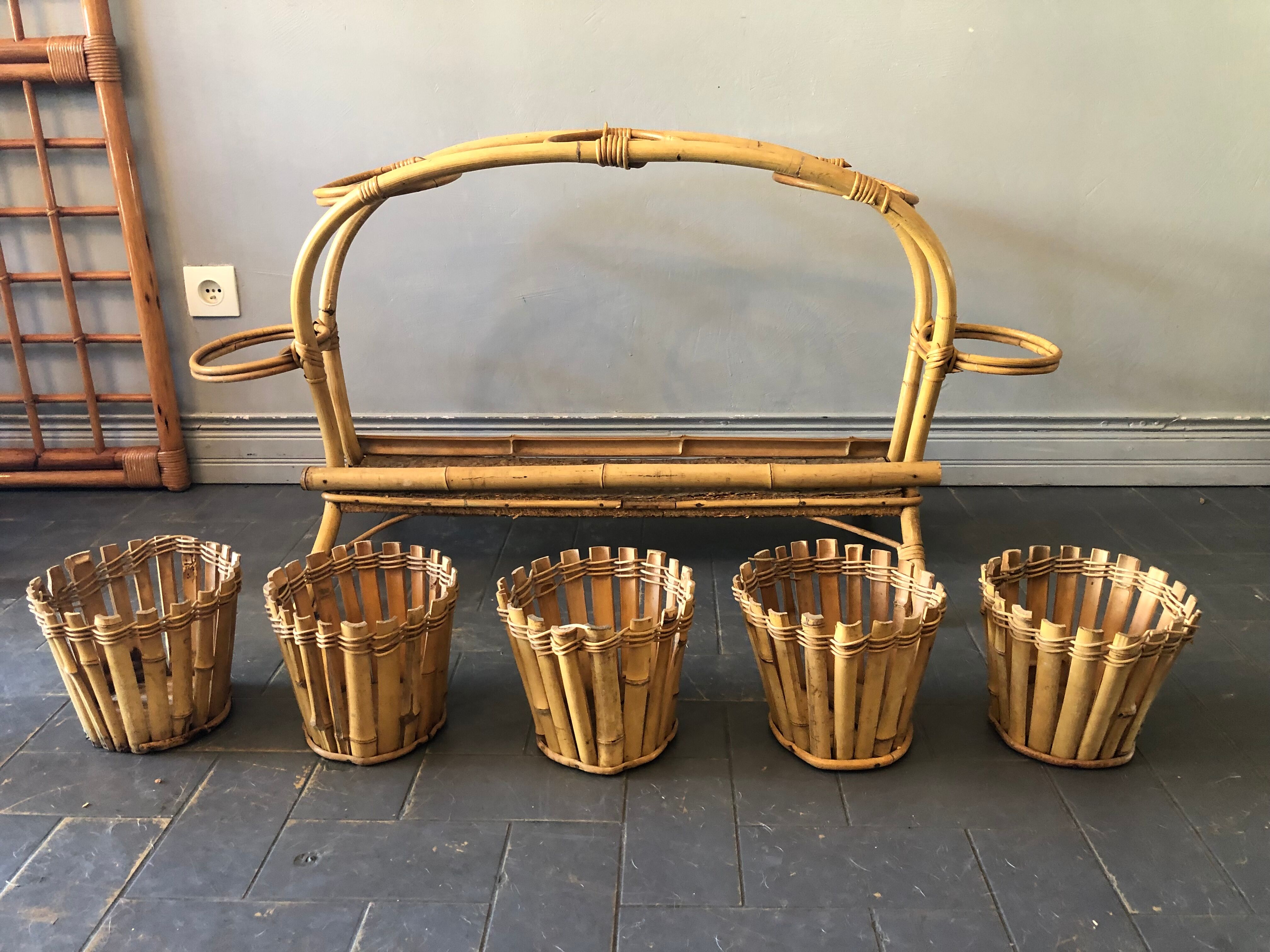 Rattan plant holder, 60s