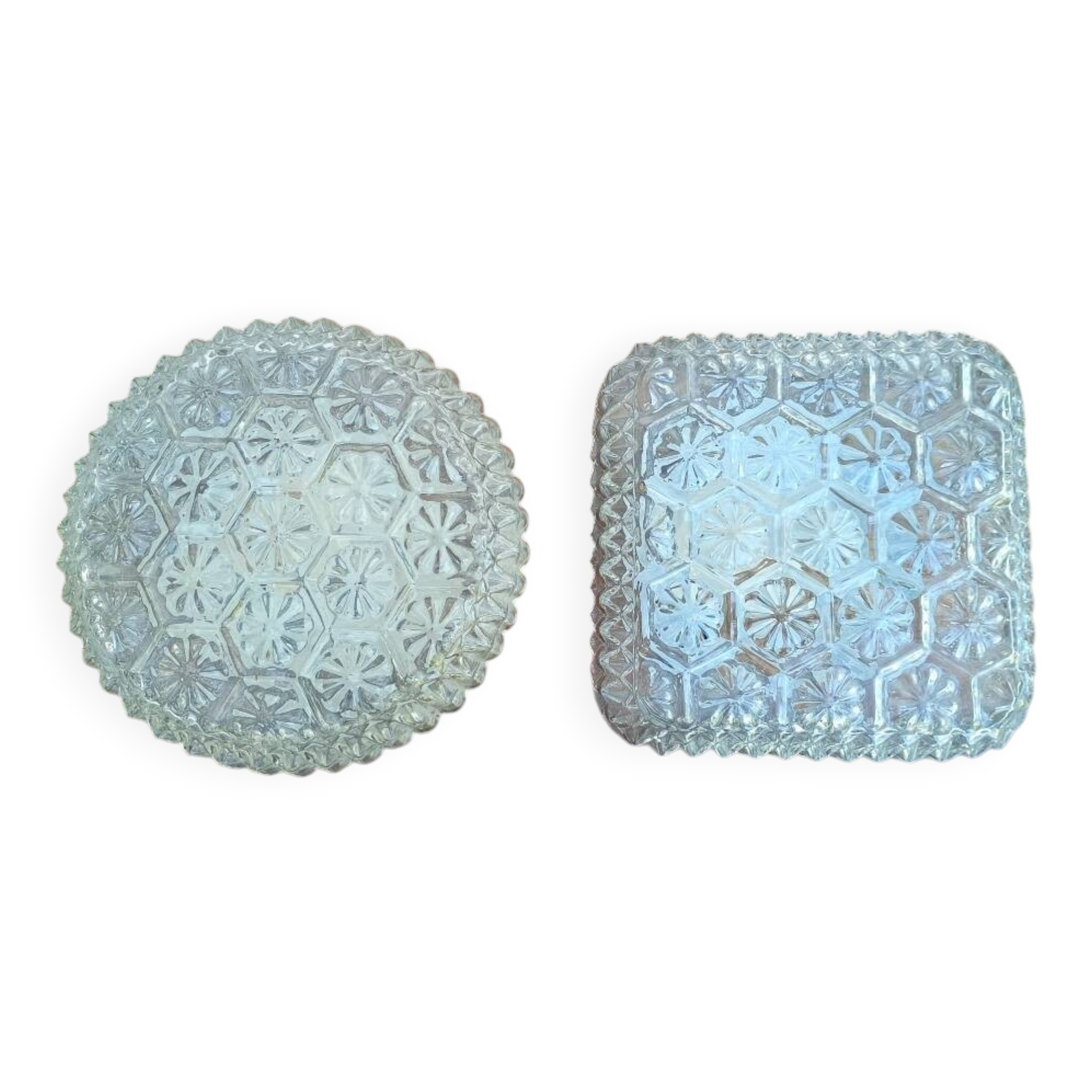 Pair of 1970s molded glass ceiling or wall light globes