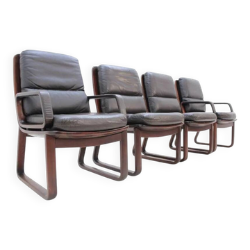 Set of Four Leather Armchairs by Eugen Schmidt, 1970s