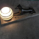 Art deco table lamp in marble and bronze dog figurine