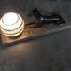 Art deco table lamp in marble and bronze dog figurine