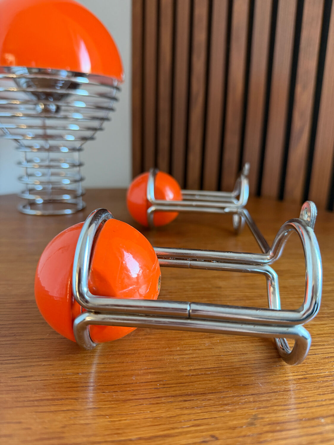 Patère double "Boule" Orange & Chrome  Space Age