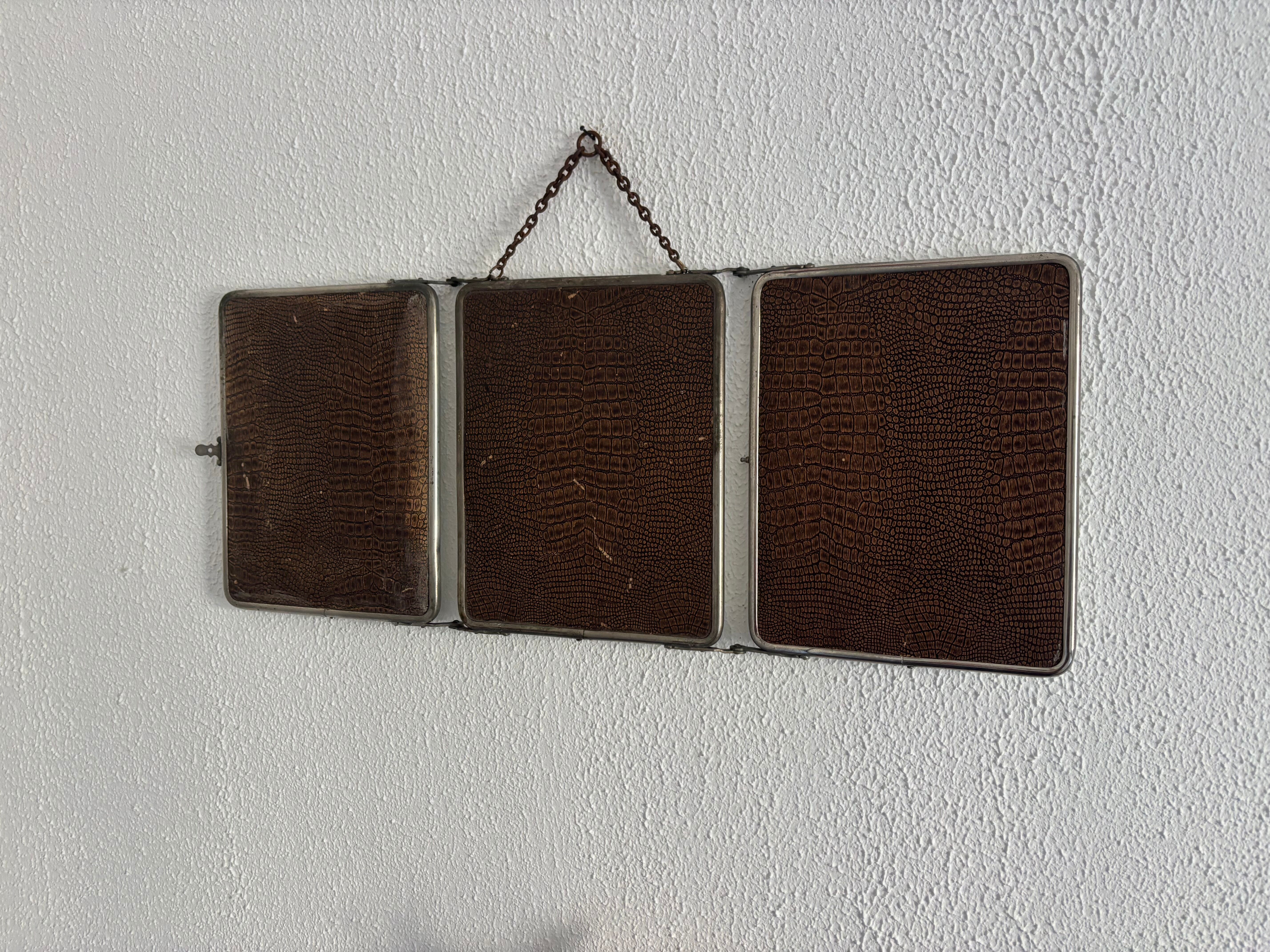 Miroir vintage 1930 triptyque barbier déposé G.B Paris - 28 x 69 cm