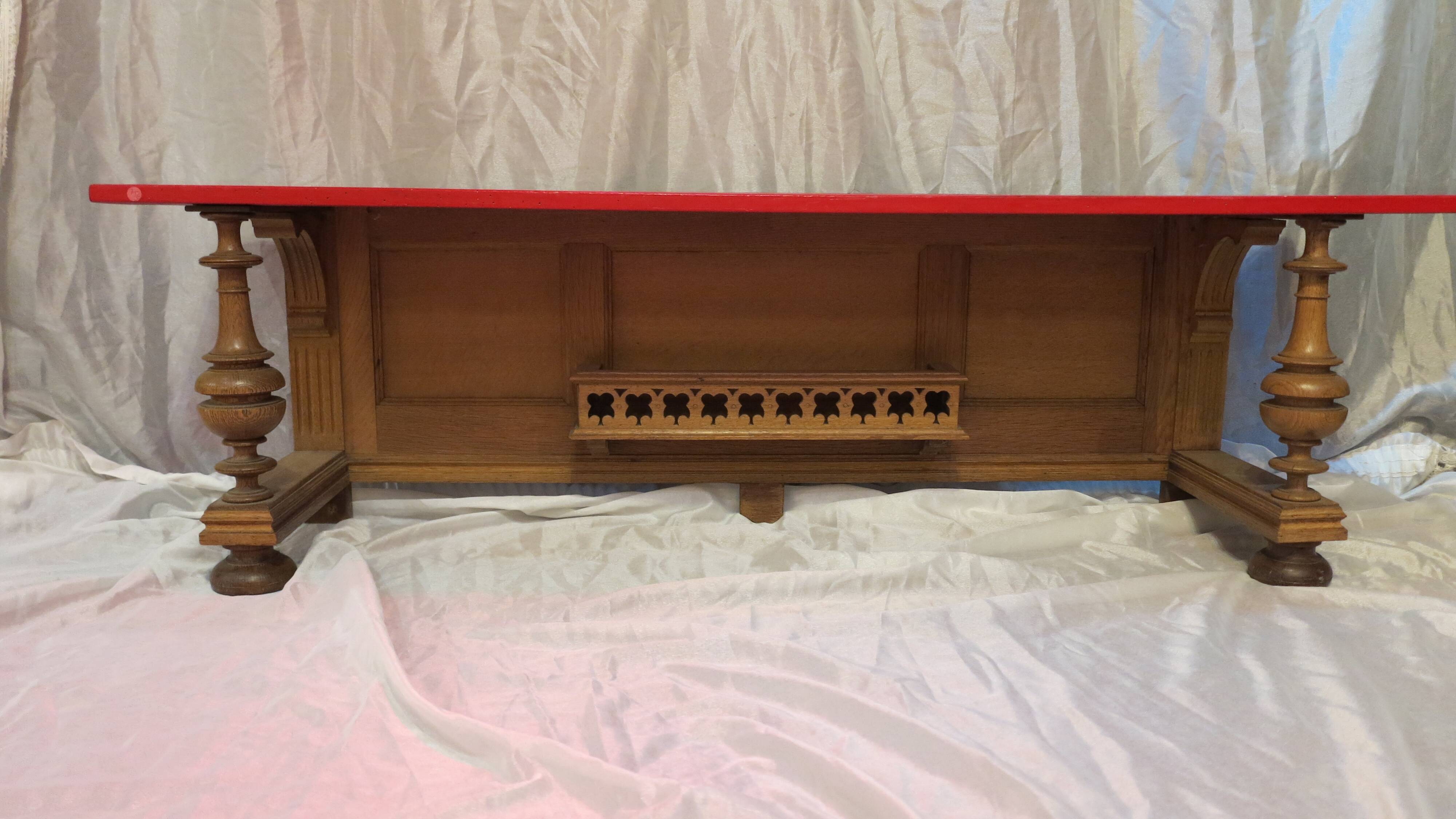 Neo-Renaissance style red top bench