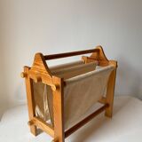 Scandinavian magazine rack in wood and canvas