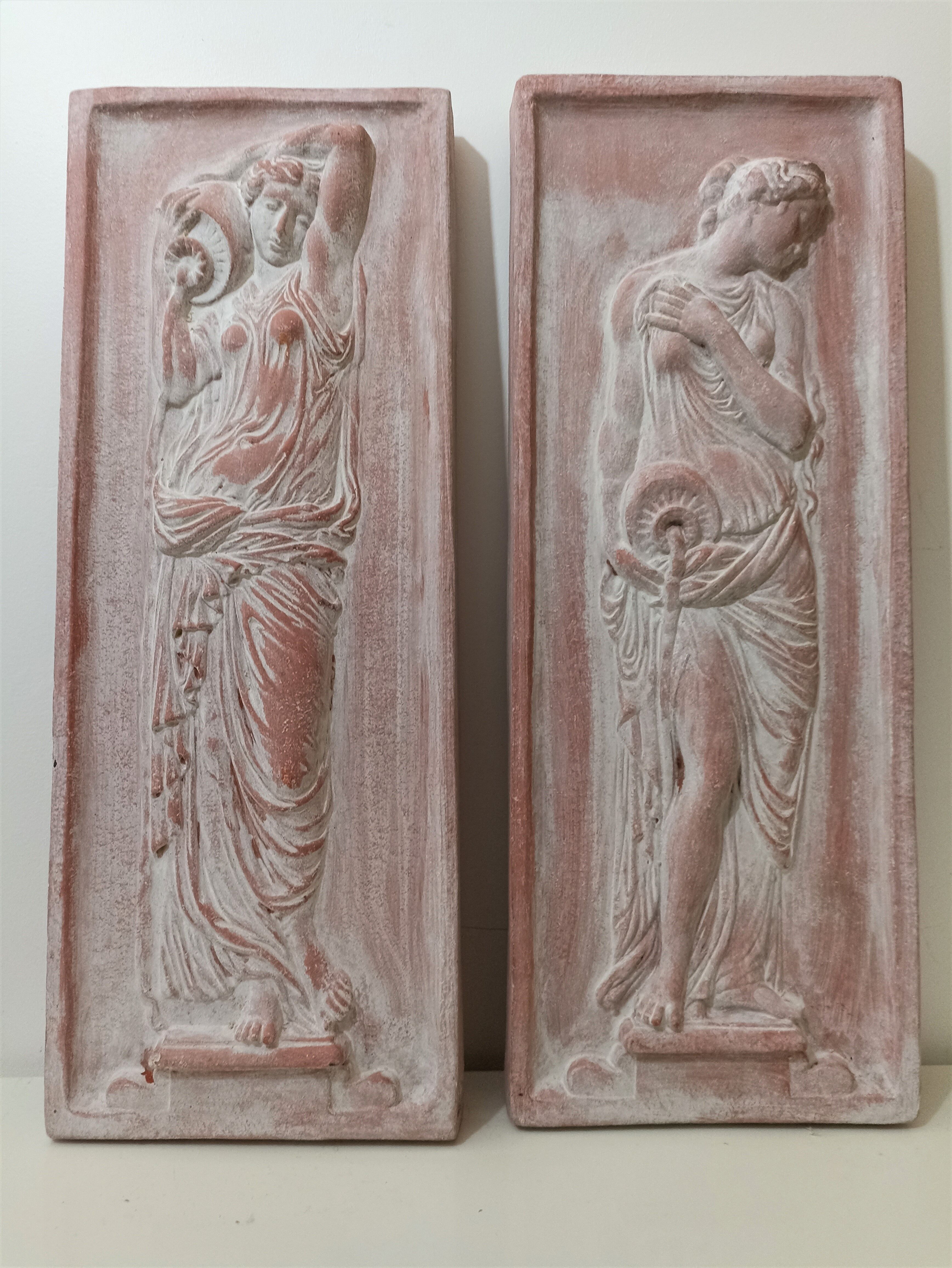 bas-relief Greek nymphs in terracotta