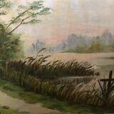 Tableau huile sur toile C. Guyon Campagne en hiver XIXeme