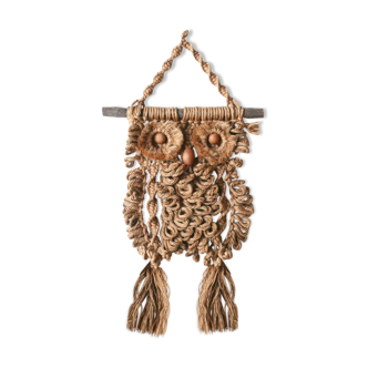 Wall weaving " Owl " in macramé, 70s