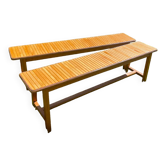 Paire de bancs vintage 1970 en pin