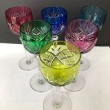 6 colored wine glasses in cut crystal from Saint Louis
