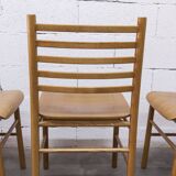 Danish ensemble transformable table 114 cm / 154 + 4 modernist chairs from the 1970s