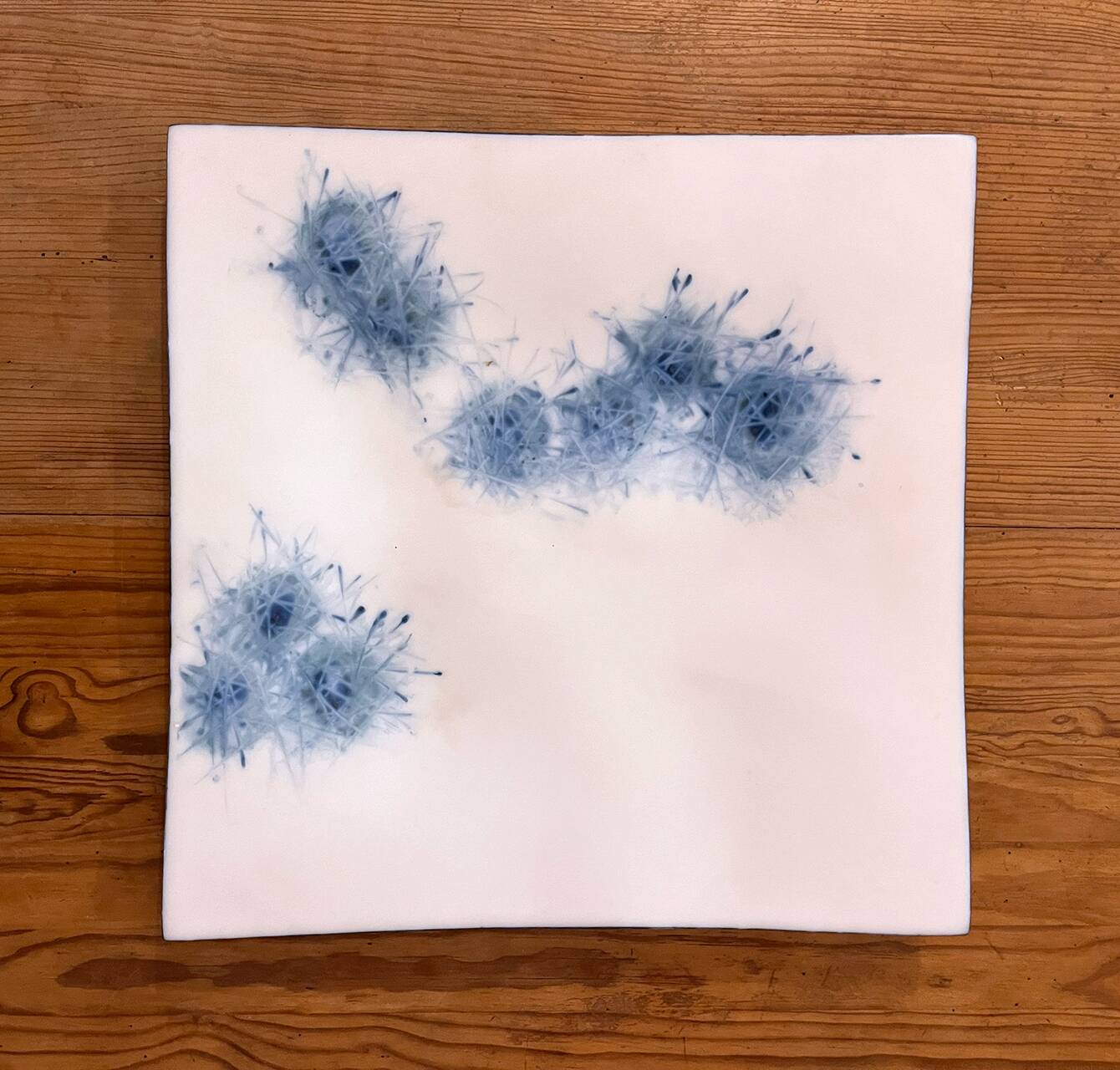 Square plate in opaline signed Bernard Gilbert