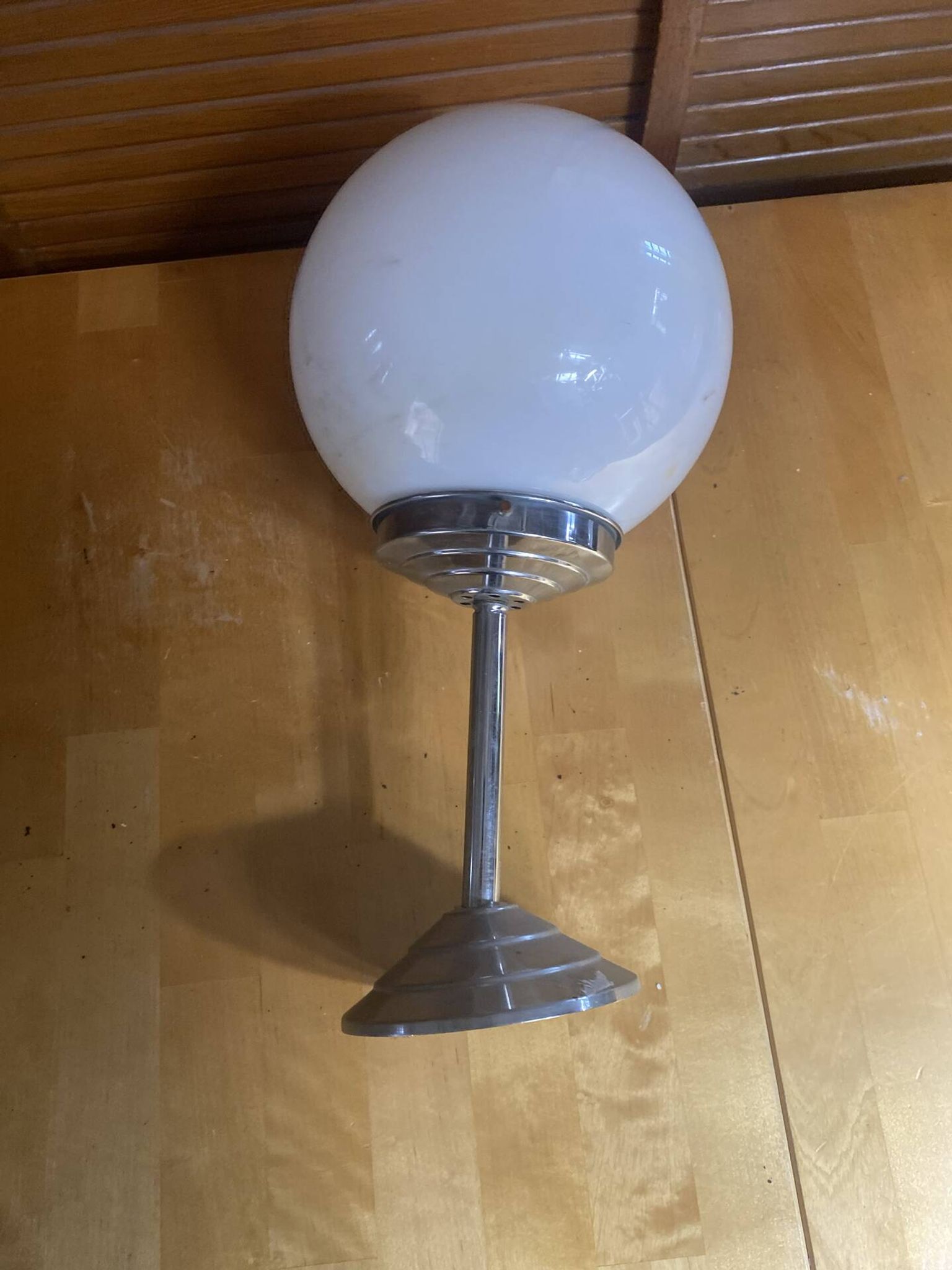 Vintage Ceiling Light Opaline White Ball Pendant + Aluminium Support 50s