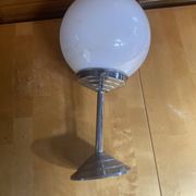 Vintage Ceiling Light Opaline White Ball Pendant + Aluminium Support 50s