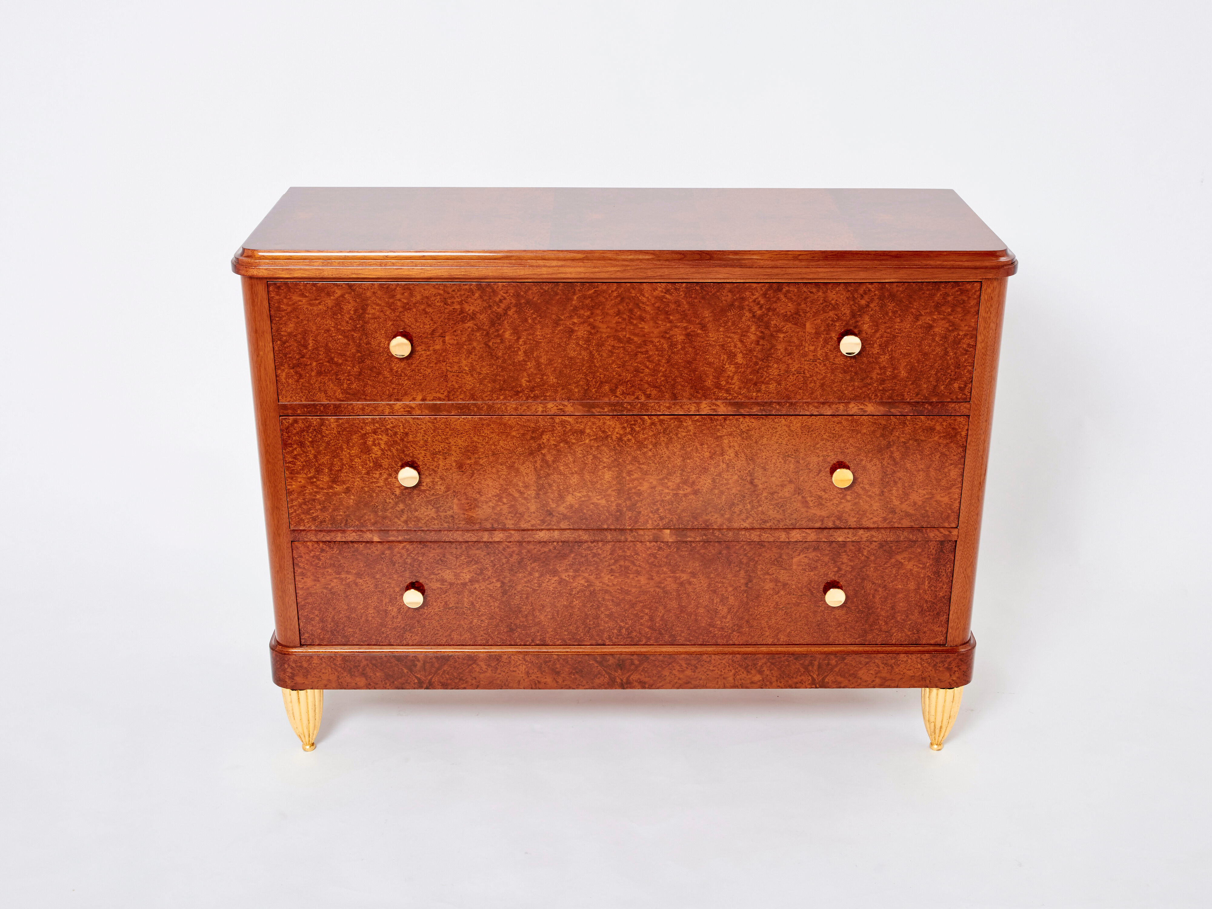 Chest of drawers amboine magnifying glass gilding  circa 1940s